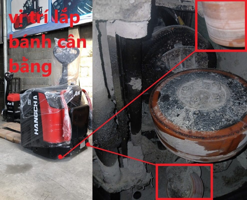 Vị trí lắp bánh cân bằng xe nâng nhựa PU