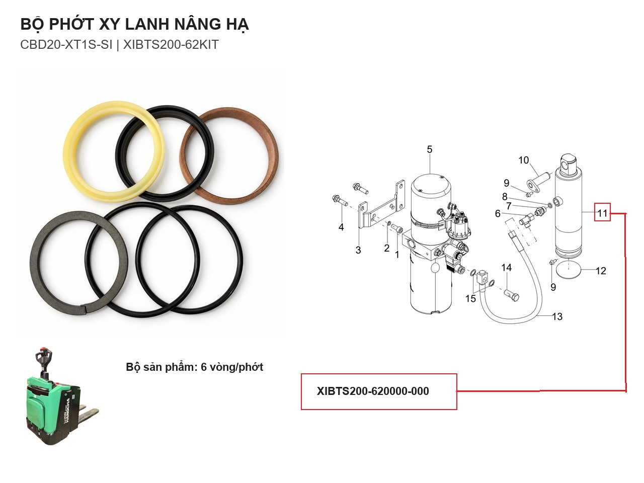 Bộ phớt xy lanh nâng hạ xe nâng tay điện CBD20-XT1S-SI